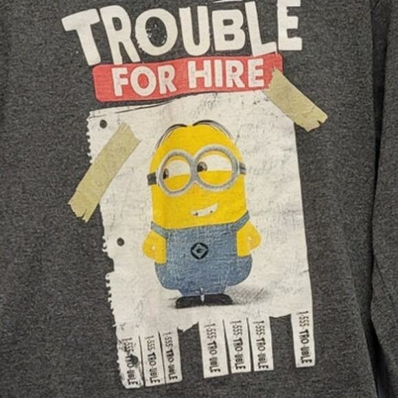 Despicable Me Kids Small Trouble For Hire Long Sleeve Crew Neck Tee Shirt - Picture 2 of 4